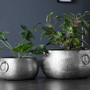 Handgemaakte kommen set van 2 ORIENT zilveren bloempotten in gehamerd ontwerp - 40909