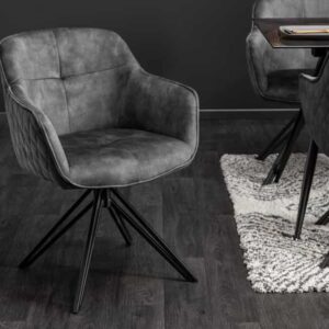 Draaibare design stoel EUPHORIA donkergrijs fluweel met armleuning metalen frame zwart - 40263