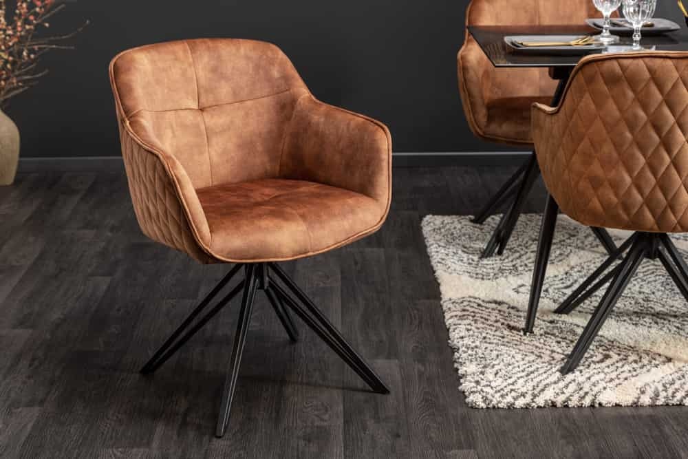 Draaibare design stoel EUPHORIA bruin fluweel met armleuning metalen frame zwart - 40262