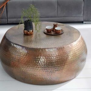 Ronde salontafel ORIENT 80cm gevlamd koper metaal gehamerd ontwerp handgemaakt - 39536