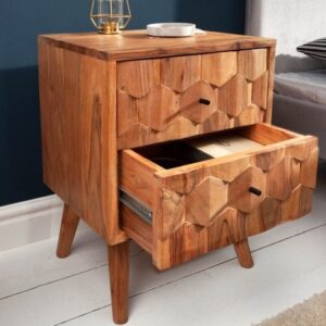 Massief houten nachtkastje MYSTIC LIVING 40cm natuurlijk acacia 3D bijzettafeltje vooraan met opbergruimte - 38424