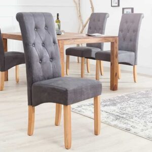 Elegante stoel CASA vintage grijs met decoratieve knopen massief houten poten - 37293
