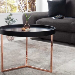 Extravagante salontafel MODULAR 60cm mat zwart koper rond incl. dienblad - 36719