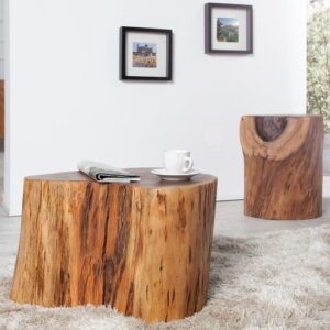 Massief houten salontafel GOA 50cm acaciaboomstamkruk bijzettafel handgemaakt - 35899