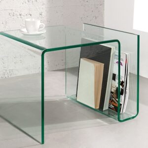 Extravagante glazen salontafel FANTOME 50cm bijzettafel met opbergvak voor tijdschriften transparant - 22860