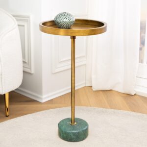 Ronde Bijzettafel TRAYFUL 60cm Messing Antiek IJzer Groen Marmeren Voet Handgemaakt - 44848