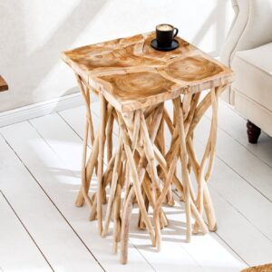 Massief houten bijzettafel DRIFTWOOD 60 cm naturel teakhout vierkant in paaldesign - 44715