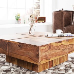 Design massief houten salontafel BOLT 70cm bruin sheesham steen afwerking handgemaakt - 43673