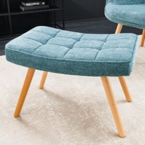 Moderne kruk SCANDINAVIA Blauwe getextureerde stof Massief houten poten voetenbank - 44030