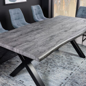 Industriële eettafel WILD 200cm grijs witgekalkt wild eiken design boomrand zwart X-poot - 45087