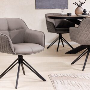 Draaibare Design Stoel EUPHORIA taupe Echt Lederen Zwart Metalen Frame met Armleuning - 45862