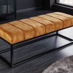 Moderne bank PETIT BEAUTÉ 110cm mosterdgeel fluweel zwart metalen frame - 44617