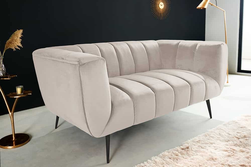 Design 2-zitsbank NOBLESSE 165 cm champagne fluweel zwart metalen poten lente kern - 44537