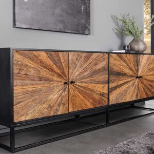 Massief dressoir BARRACUDA 180cm bruin mangohout met teakhouten front zwart metaal - 44987