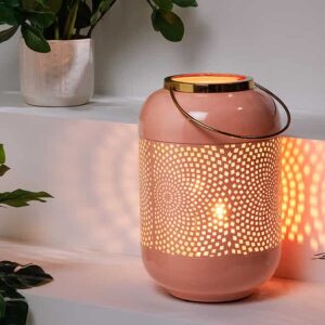 Decoratieve lantaarn CANDLELIGHT 30cm pastel-roze metalen handgemaakte lantaarn - 43830