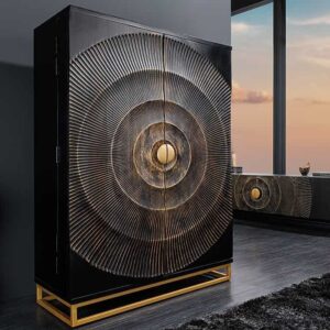 Handgemaakte barkast GOLDEN SUNSET 140cm zwartgoud massief mangohout - 44252