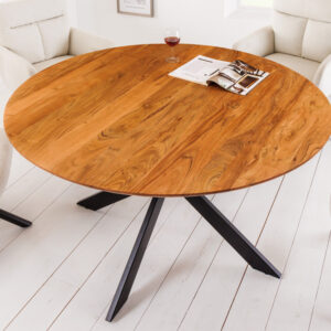 Massief houten eettafel GALAXIE 130 cm rond acacia naturel zwart metalen frame - 42373