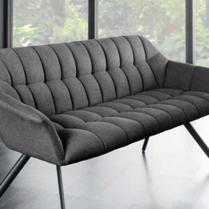 Eetkamerbank PAPILLON 165cm antraciet flatweave met rugleuningen zwart metalen frame - 44529