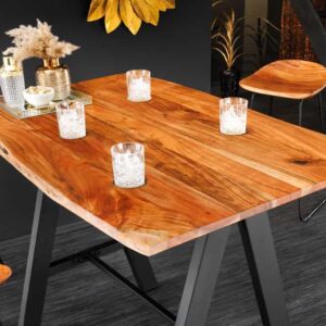 Massief houten bartafel MAMMUT 120cm natuurlijke acaciaboom rand metaal zwart met voetsteun - 43672