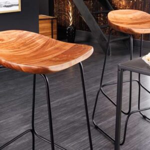 Massief houten barkruk MAMMUT naturel acacia zwart metalen frame met voetsteun - 43671
