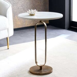 Ronde bijzettafel ELEGANCE 60cm witgoud antiek marmer metaal aluminium handgemaakt - 43612