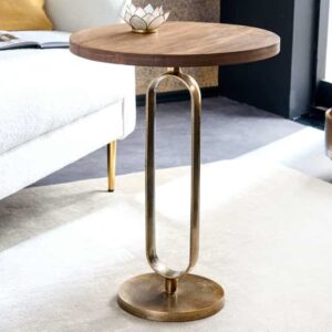 Ronde Bijzettafel ELEGANCE 60cm Messing Mango Hout Metaal Massief Aluminium Handgemaakt - 43611