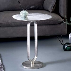 Ronde bijzettafel ELEGANCE 60cm zilver metaal aluminium handgemaakt - 43614