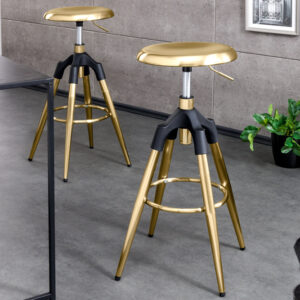 In hoogte verstelbare barkruk INDUSTRIAL goud zwart metaal rond draaibaar industrieel design - 43654