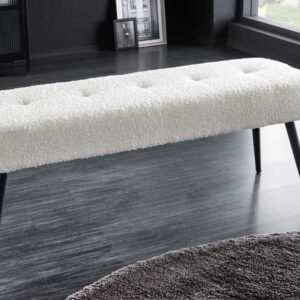 Design bank BOUTIQUE 100cm wit Boucle zwart metalen poten gestoffeerde bank - 44245