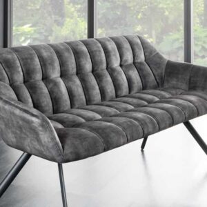 Eetkamerbank PAPILLON 165cm grijs fluweel met rugleuning zwart metalen frame - 43881
