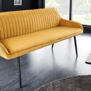 Design bank TURIN 160cm mosterdgeel fluweel zwart metalen poten armleuning - 43694