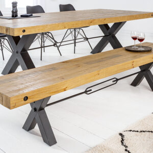 Massief houten bank THOR 200cm vintage bruin grenen gerecycled industrieel ontwerp - 43677