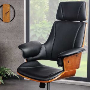 In hoogte verstelbare bureaustoel MANHATTAN kunstleer massief hout met armleuning retro design - 44195