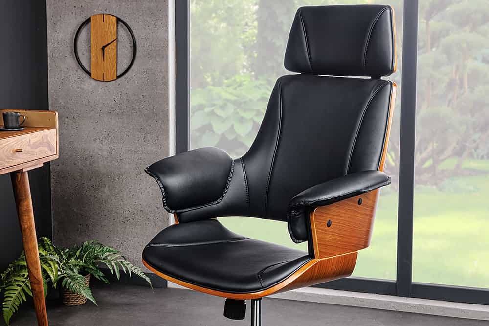 In hoogte verstelbare bureaustoel MANHATTAN kunstleer massief hout met armleuning retro design - 44195