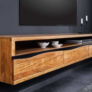 Hangend tv-meubel MAMMUT 160 cm bruin acaciahoningafwerking massief houten boomrand - 43709