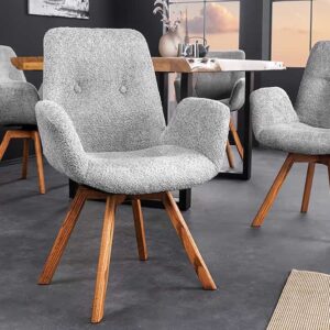 Draaibare design stoel BALTIC grijs Boucle naturel eiken massief houten poten met armleuning - 44200