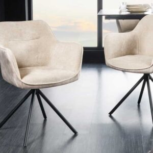 Bureaustoel VERONA champagnebeige fluweel structuurstof met armleuning metalen poten zwart - 44156