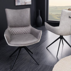 Draaibare design stoel ALPINE grijs lichtgrijs armleuningen zwart metalen poten - 43720