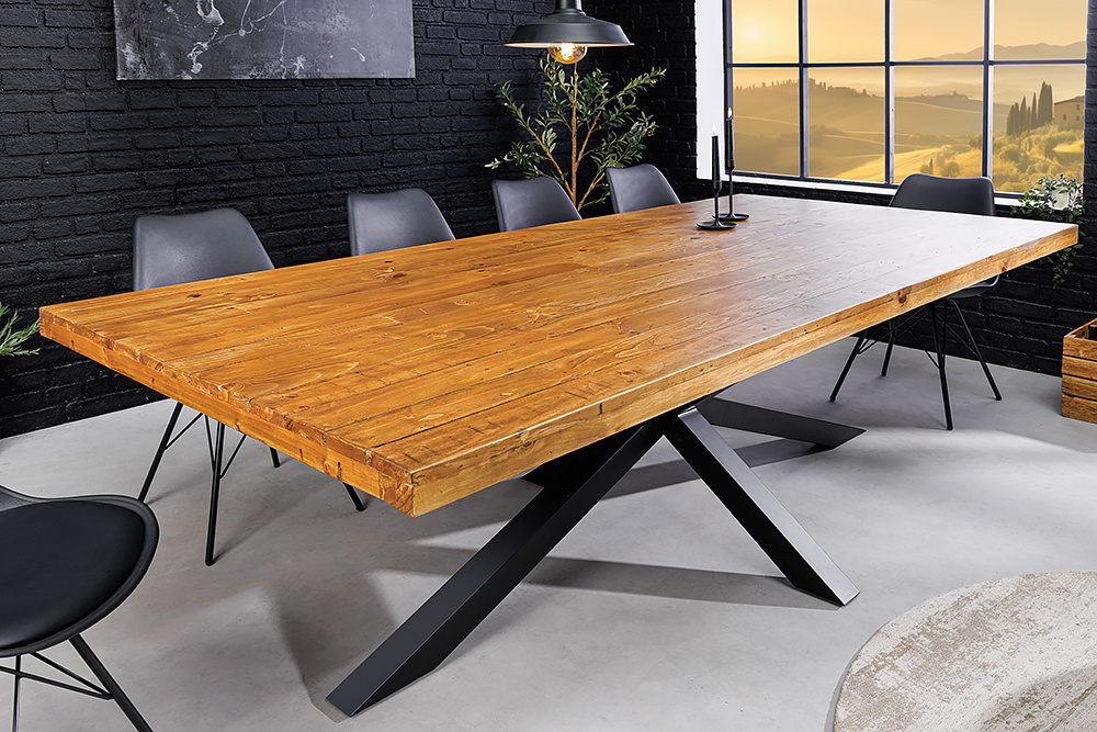 Massief houten eettafel GALAXIE 200 cm vintage bruin grenen gerecycled industrieel design - 43678