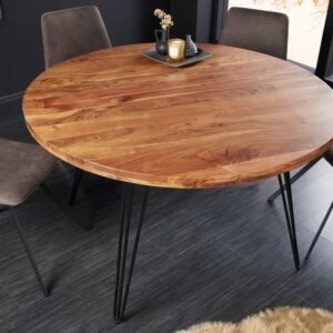 Ronde eettafel SCORPION 120cm natuurlijk acacia massief hout haarspeldpoten retro design - 43668