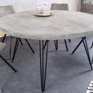 Ronde eettafel SCORPION 120cm grijs massief mangohout zwarte metalen poten Hairpin Poten - 43664