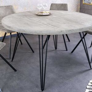 Ronde eettafel SCORPION 80cm grijs mango massief hout zwarte metalen poten Hairpin Poten Retro - 43663