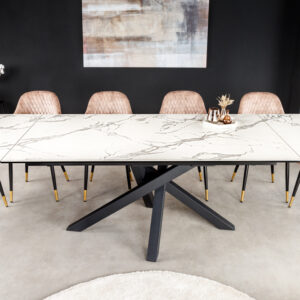 Uitschuifbare eettafel MARVELOUS 180-220-260cm wit marmer keramiek gemaakt in Italie - 43842