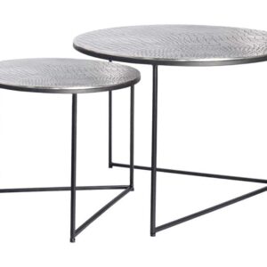 Ronde set van 2 salontafels ELEMENTS 60cm zilver antiek krokodillenontwerp handgemaakt - 43493