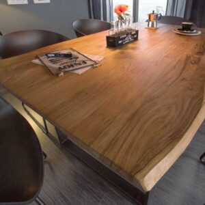 Massief houten eettafel MAMMUT 160cm wilde acacia industrieel design 2,6cm tafelblad boomrand - 43470