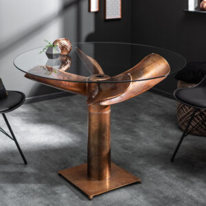 Maritieme eettafel OCEAN 105cm gevlamd koperen glazen tafel met scheepsschroef - 39922