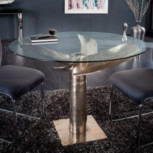 Maritieme eettafel OCEAN 105cm antiek zilveren glazen tafel met scheepsschroef - 39921