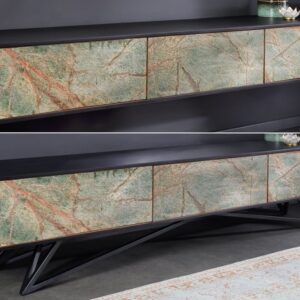 Massief houten TV-lowboard MOUNTAIN SOUL 200cm echte natuursteen acacia zwart hangend/staand - 43483