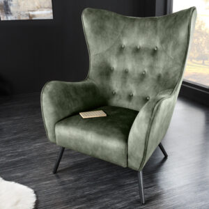 Design XL fauteuil AMSTERDAM groen fluweel zwart metalen poten retrostijl - 43569