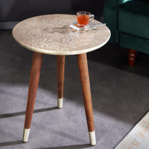 Design bijzettafel ALCAZAR 50cm antiek zilver metaal acacia handgemaakt rond - 43353
